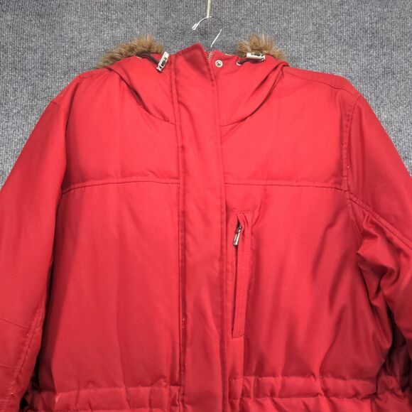 Lauren Ralph Lauren Men's Down Vegan Fur Hooded Parka Jacket Red Small - Picture 2 of 16